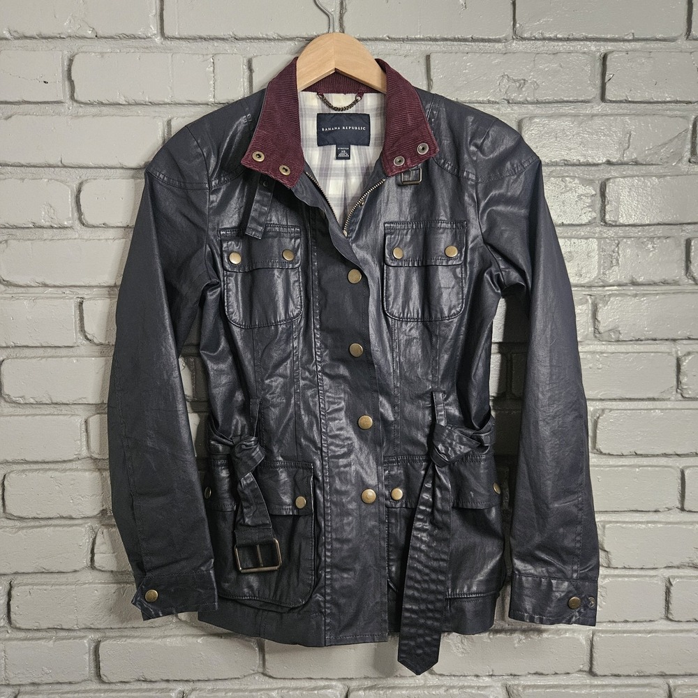 Banana Republic Womens‎ Jacket XS Waxed Utility Blue Corduroy Belt Bella Swan